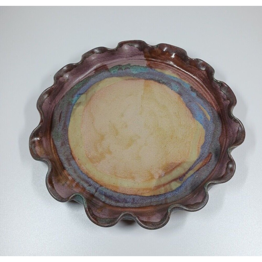 Lynda Schaefer Fromm Studio Art Pottery Ruffled Serving Tray Bowl Signed